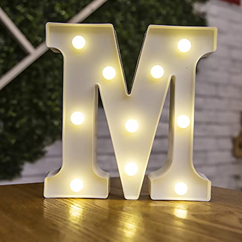 Tiardey Lettere Luminose a Forma di Simbolo a LED, lampade da Tavolo con tendone in plastica con Alfabeto,Festa di Compleanno per Matrimoni Tutti i Giorni Decorazioni da Appendere a Parete a casa-M