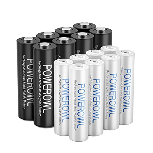 POWEROWL AA AAA Batterie ricaricabili,16 pezzi Ni-MH AA AAA combinate (8 batterie AA da 2800 mAh e 8 batterie AAA da 1000 mAh)