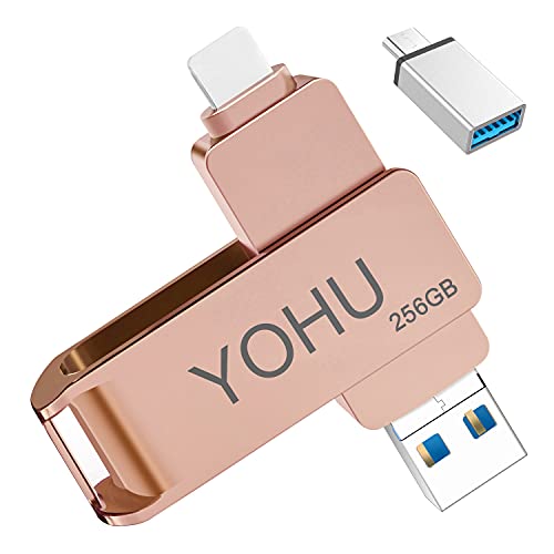 YOHU 256GB Chiavetta USB per Phone Memoria USB Esterna Photo Stick Flash Drive PenDrive per Dispositivi con Android/USB C/Micro USB/Tipo C Porta (Rosa)