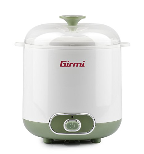 Girmi YG02, Yogurtiera Elettrica con Accessori per Yogurt Greco, Capacità Totale 1,5 litri, 2 Contenitori per utilizzo continuo, Bianvo/Verde