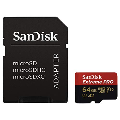 SanDisk Extreme Pro Scheda di Memoria microSDXC da 64 GB e Adattatore SD con App Performance A2 e Rescue Pro Deluxe, fino a 170/90 MB/sec, Classe 10, UHS-I, U3, V30, 4K UHD-ready