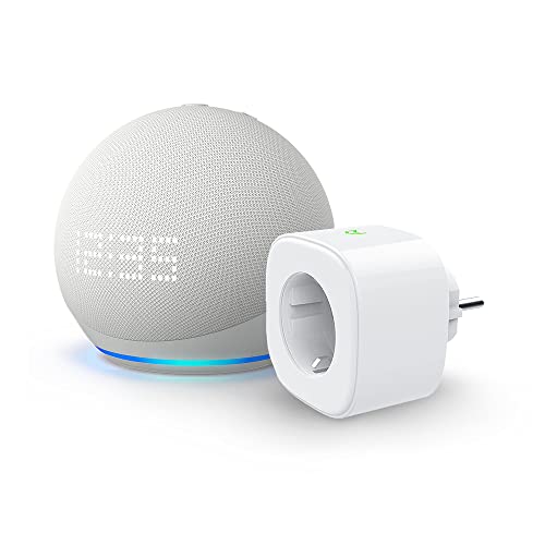 Echo Dot (5ª generazione, modello 2022) con orologio, Bianco ghiaccio + Meross Smart Plug (presa intelligente con connettività Wi-Fi), compatibile con Alexa - Kit di base per Casa Intelligente
