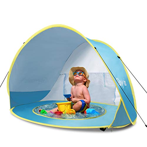 Glymnis Tenda da Spiaggia Bambini Tenda Bambini Pop Up con Mini Piscina Tenda per Neonati Pieghevole Portatile Protezione Solare UPF 50+, Blu