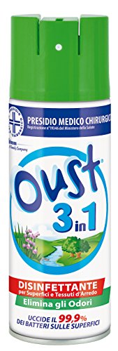 Oust 3 in 1 Spray Disinfettante 400 ml, per Superfici e Tessuti, Uccide il 99,9% dei Batteri ed Elimina gli Odori