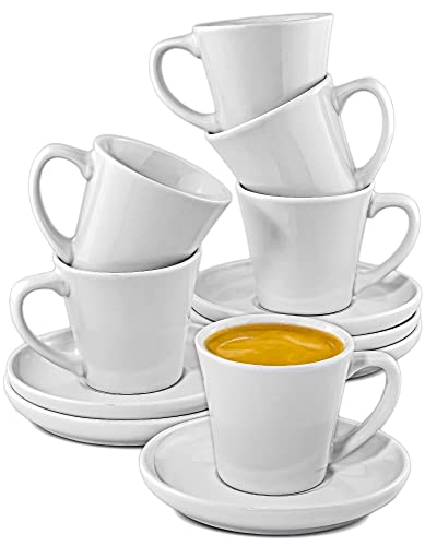 Set di 6 Tazzine da Caffè Espresso Bianche - Con Piattini - Ceramica Bianca - Lavabile in Lavastoviglie - 70ml - Impilabili