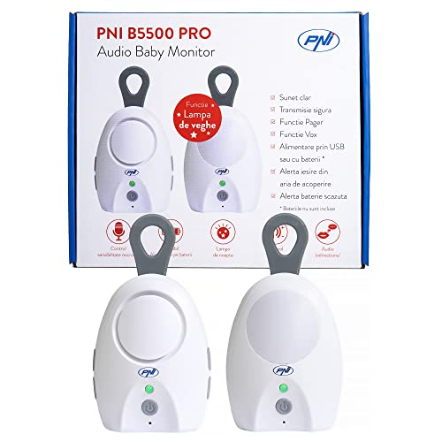 PNI Audio Baby Monitor B5500 PRO wireless, citofono, con lampada notturna, funzione Vox e cercapersone, sensibilità microfono regolabile