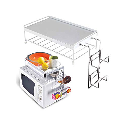 BAKAJI Mensola per Forno a Microonde Organizzatore con Ripiano Superiore per Accessori Cucina Supporto in Metallo e Plastica ABS Bianco