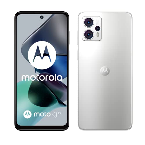 Motorola moto g23 (tripla fotocamera 50 MP, batteria 5000 mAH, Dolby Atmos Stereo Speakers, 8/128 GB espandibile, Display 6.53' 90Hz, NFC, Dual SIM, Android 13), Lucent White, cover inclusa