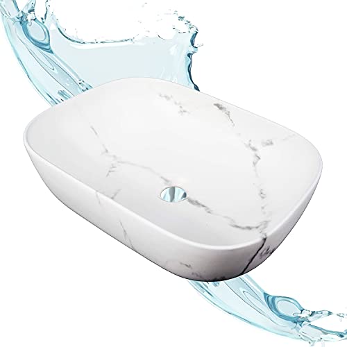 Starbath Plus - Lavabo in ceramica calacatta bianca - Forma ovale - Dimensioni 45,5 x 32,5 x 14 cm - Ideale per i piani d'appoggio di bagni e toilett