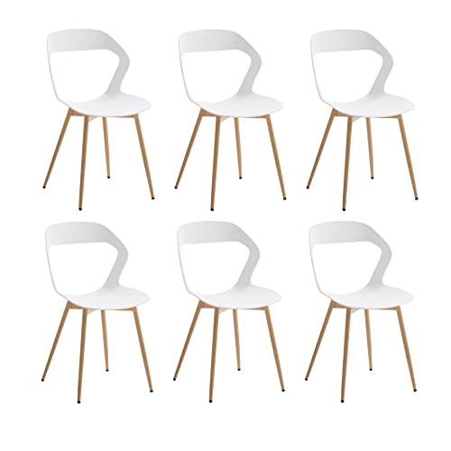BenyLed Set di 6 Sedie da Pranzo/Sedie da Salotto Design Scolpito con Schienale; Sedile in Polipropilene e Robuste Gambe in Metallo (Colore Originale Piedi, Bianco)