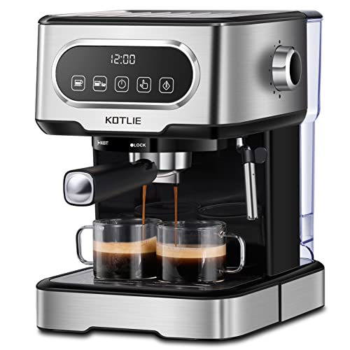 Macchinetta Caffe Espresso, 1100W KOTLIE Macchina Caffe con Tubo Vapore Rotante, Alta Pressione 20 Bar Macchina Caffè, 2 Filtri