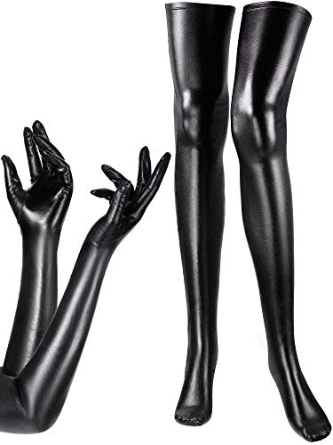 SATINIOR Set di calze lunghe da donna in spandex elastico lucido bagnato e effetto bagnato, nero, taglia unica