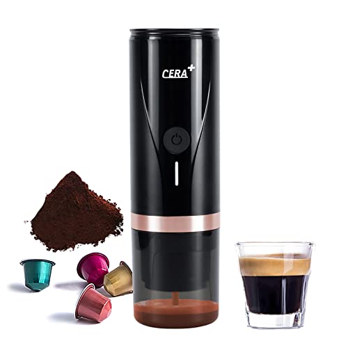 CERA+ Macchina per caffè espresso portatile elettrica con auto-riscaldamento in 3-4 minuti, mini macchina per il caffè da 20 bar con batteria ricaricabile. Compatibile con capsule NS e caffè macinato