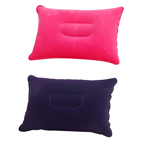 Ndier Set di 2 cuscini da viaggio gonfiabili da campeggio, portatili e leggeri, per attività all'aperto, colore: rosa e viola