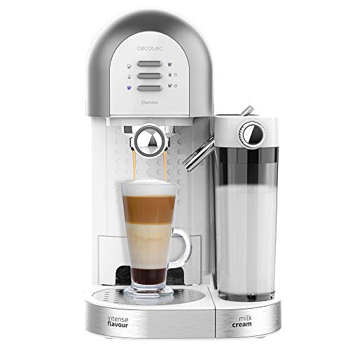 Cecotec Caffettiera semiautomatica Power Instant-CCINO 20 Chic Bianca Series. Per caffè macinato e capsule, 20 barrette, serbatoio latte 0,7 ml, serbatoio acqua 1,7 L, 1470W