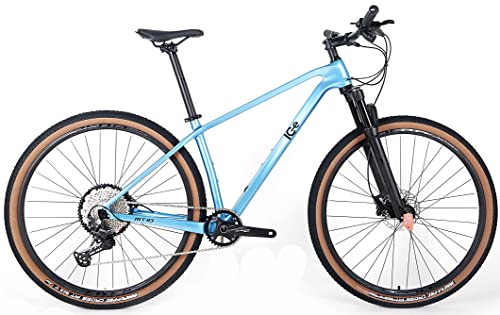 ICE MT10 - Bicicletta da montagna con telaio in fibra di carbonio, ruota da 29', monopiatto, 12 V, colore: blu, 17'