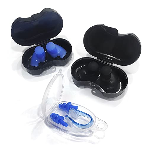 3 paia di tappi per le orecchie in silicone per il nuoto Tappi per le orecchie in silicone morbido riutilizzabili impermeabili Tappi per le orecchie per gli sport acquatici (Blabk e blu)
