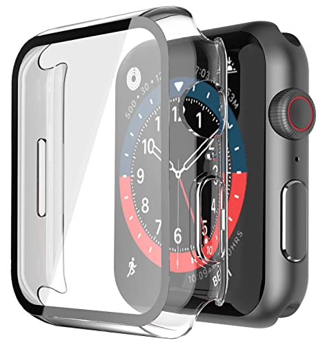 [2 Pezzi] Misxi Trasparente Custodia Rigida con Vetro Temperato Protezione Schermo per Apple Watch Series 7 45mm, HD Ultra Sottile Anti-Graffio Protettiva Cover per iWatch