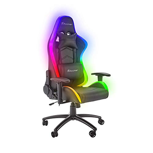 X Rocker Bravo RGB Sedia da gioco per PC con illuminazione a LED Neo Motion, sedia da ufficio ergonomica con schienale alto, sedile regolabile in altezza e girevole, ecopelle PU -Nero