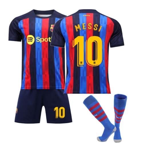 LUVYIMO Barcellona FCB Maglia T-Shirt Maglietta da Calcio per Bambini con Pantaloncini con le calze 2022/2023 per Bambino Ragazzo Adulto (Numero 10, Adulto XS)
