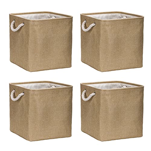 Scatola portaoggetti pieghevole (4 confezioni), 30 x 30 x 30 cm, in tessuto, grande cestino portaoggetti per armadio, scatole, cesti per vestiti, giocattoli, attrezzi, guardaroba (cachi)