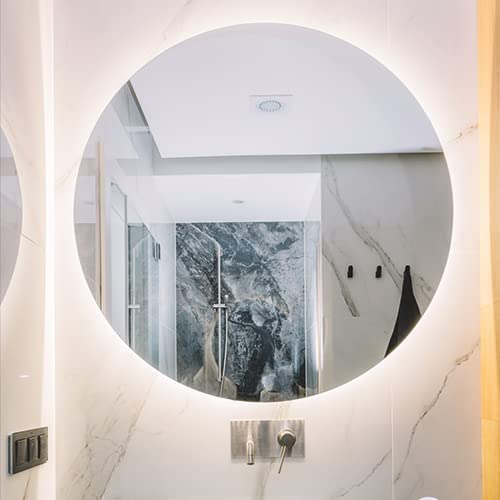 Specchio da parete, specchio rotondo per bagno, specchiera da parete senza cornice con e senza LED (Round LED, 80)