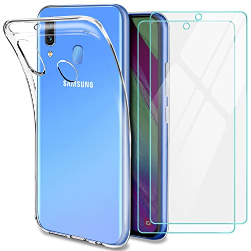 Younme Cover per Samsung Galaxy A40 Custodia, Trasparente Custodia Sottile Silicone Gel TPU Case + Pellicola Protettiva in Vetro Temperato per Samsung Galaxy A40