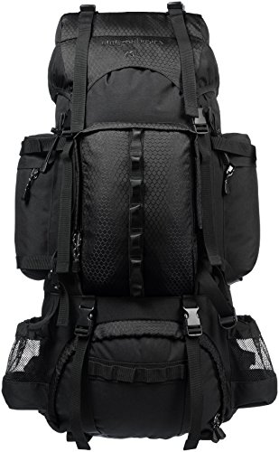 Amazon Basics - Zaino da escursionismo con telaio interno e cerniera antipioggia, 75 L, Nero