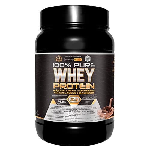 Healthy FUSION Whey protein 100% pura | Proteine whey + collagene + magnesio | Proteine del siero di latte isolate per lo sviluppo muscolare | Massa muscolare pulita | 1000 g (Cioccolato)