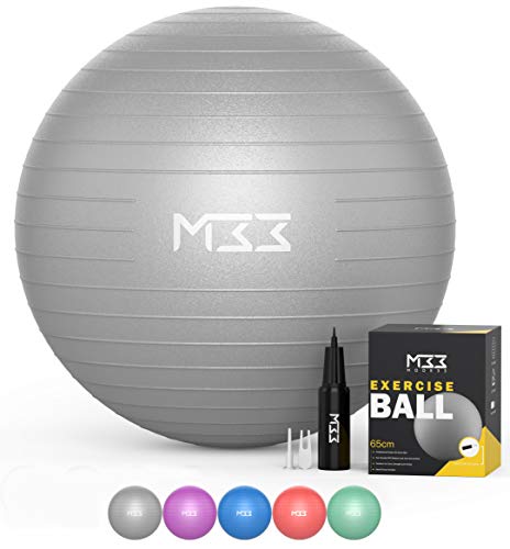 Palla per esercizi - palla per yoga anti-scoppio da 55 a 85 cm di spessore extra con pompa ad aria - palla per esercizi per fitness, pilates, gravidanza, ufficio, palla per sedersi (55cm, argento)