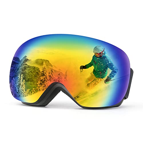Vicloon Maschera da Sci, Occhiali da Sci OTG, Occhiali da Snowboard Antivento Anti Fog UV 400 Protezione 100%, Maschera Snowboard con Staccabile Grandangolare Lenti Goggles per Uomo e Donna