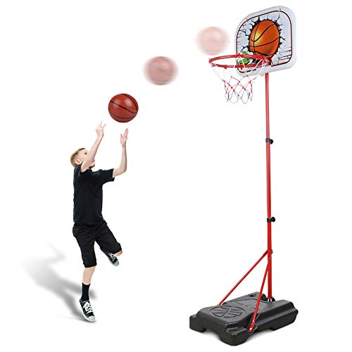Abree Canestro da Basket per Bambini, Base per Pallacanestro per Bambini Base Regolabile per Canestro Basket da 170 cm con Set di Palline e Pompa per Bambini