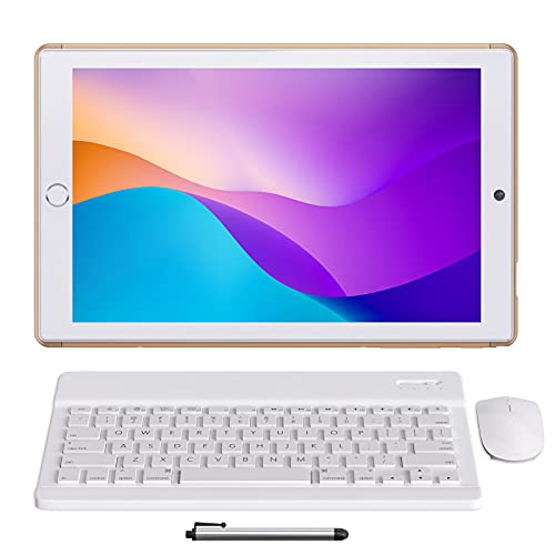 Tablet 10 pollici Android 10.0 - YUMKEM Tablet 8 Core 4GB RAM 64GB ROM con | WiFi | Bluetooth | GPS | MicroSD 4-128 GB, con Tastiera/Mouse/Custodia per Tablet - Gold
