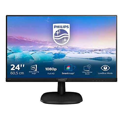 Philips 243V7QDSB Monitor 24' LED IPS FHD, 4 ms, 3 Side Frameless, Low Blue, Flicker Free, HDMI, VGA, Attacco VESA, Nero