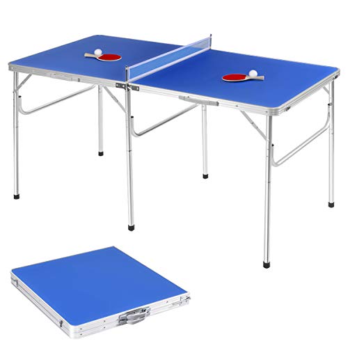 GOPLUS Set Tavolo da Ping Pong con Racchette da Ping Pong e 2 Palline, Pieghevole e Portatile, Interno&Esterno, in Legno,152,4x76,2x76,2cm (Blu)