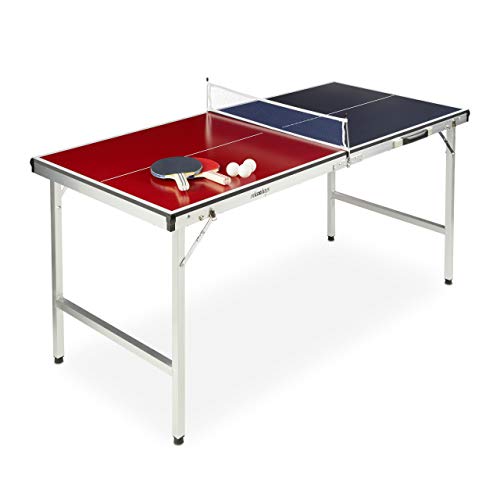 Relaxdays Ping Pong per Esterno,Pieghevole Portatile,Rete 2 Racchette 3 Palline,Alluminio MDF,67,5x151x67,5 cm,blu/rosso