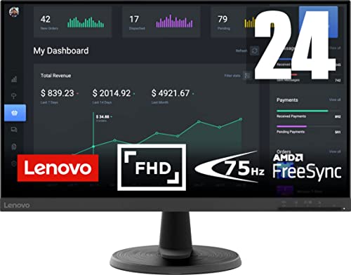 Lenovo C24-25 Monitor - Display 24'' FullHD (1920 x 1080, VA, Bordi Ultrasottili, FreeSync, 4ms, 75Hz, Cavo VGA, Input HDMI + VGA) - Black - Esclusiva Amazon