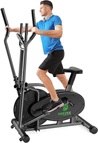 Ellittiche, Ellitticha per la casa - Neezee 2 IN 1 Cyclette per cross trainer con sedile, monitor LCD intelligente, allenamento migliorato per tutto il corpo, fino a 120 kg nero
