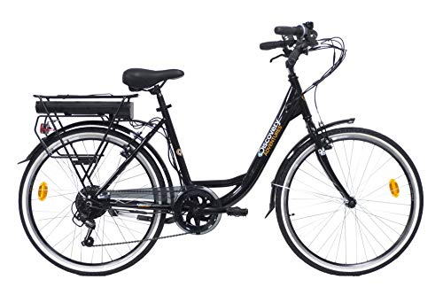 Discovery E4000, Bicicletta a pedalata assisita, City Bike con Ruote da 26', Cambio Shimano 6 velocità Donna, Nero