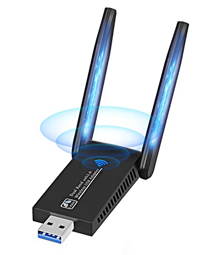 Gemokrt 1300M 2 Antenne Chiavetta WiFi per PC Fisso, Dual Band 5G/2.4GHz Antenna WiFi, USB 3.0 Adattatore WiFi Alto Guadagno, Alta velocità Scheda WiFi PC Fisso per PC/Desktop/Laptop, per Windows Mac