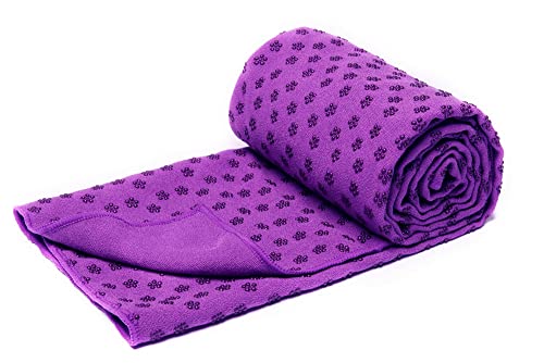 Asciugamano antiscivolo per yoga ad asciugatura rapida (6 colori) con rete per trasporto, extra lungo (62 x 183 cm) Asciugamano per bikram yoga puntinato., Purple