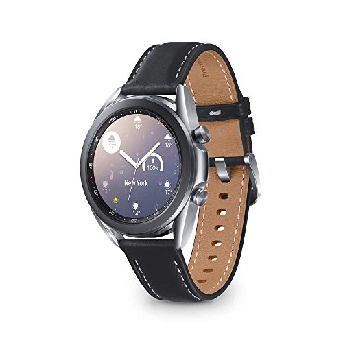 Samsung Galaxy Watch3 Smartwatch Bluetooth, Cassa 45mm Acciaio, Cinturino pelle, Rilevamento cadute, Monitoraggio sport, Batteria 340 mAh, IP68, Argento (Mystic Silver) [Versione Italiana]
