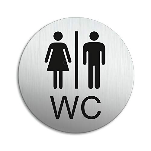 Targhetta per Porta - Toilette WC Donna Uomo Targa Ø 100 mm Alluminio spazzolato auto-adhesiva
