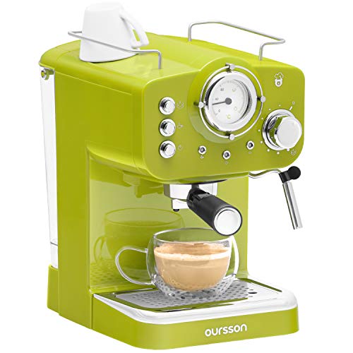 Oursson Macchina da Caffè Espresso Manuale, Cappuccino, Latte, Moka, 15 Bar, 1.25 litri, Verde