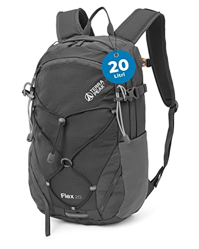 Terra Peak Flex 20 zaino da hiking 20L uomo donna grigio piccolo - zaino outdoor impermeabile - zaino per escursioni e campeggio - con sistema di idratazione integrato e scomparto per laptop - zaino