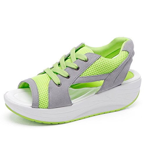 Bdawin Donna Mesh Sportive Fitness Peep Toe Sandali Sneaker Dimagranti Shape-ups Scarpe Piattaforma con Zeppa,2717 Green EU36
