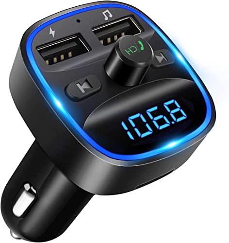 LENCENT Trasmettitore FM Bluetooth per Auto Radio Adattatori Vivavoce Car Kit MP3 Audio Lettore Caricabatterie Auto con 2 Porte USB (5V/2.4A & 1A)