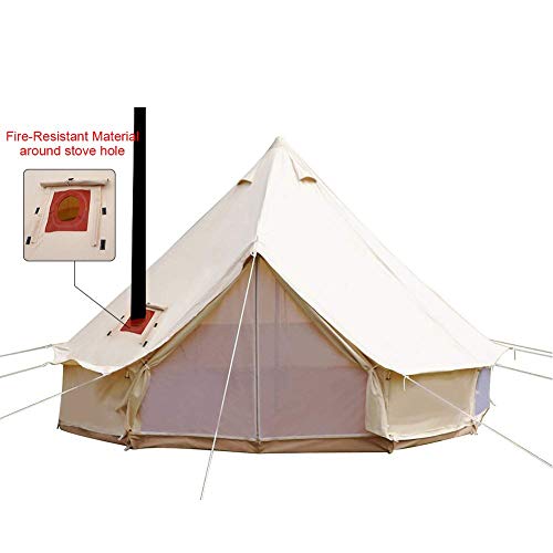 TentHome Tenda Beige impermeabile in Cotone Tenda Campana Tenda Glamping Bell con Parete e Foro Camino per Campeggio Outdoor Escursionismo Festa per 4 Stagioni (4M)
