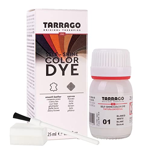 Colori e Tinture per Scarpe o Borse 25 ml | Pelle Naturale e Sintetica | Con Pennello e Spugna Applicatore ((01) Bianco)
