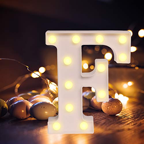 Lettere dell'alfabeto luminose a LED, luce bianca calda, decorazione per casa, feste, bar, matrimoni, festival. F